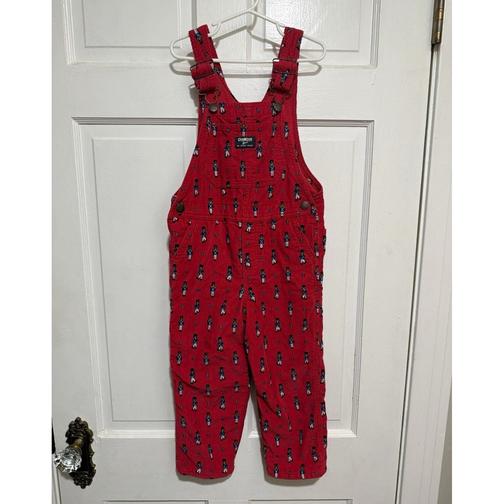 OshKosh B'gosh Red Corduroy Toy Soldier Christmas Overalls 5T Lined Pants